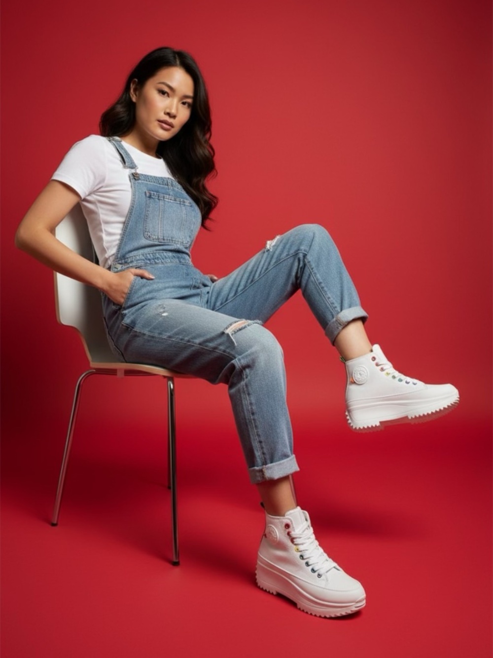 🆕 Refresh White Canvas Rainbow Platform High Top Sneakers - Women’s Sz  6.5